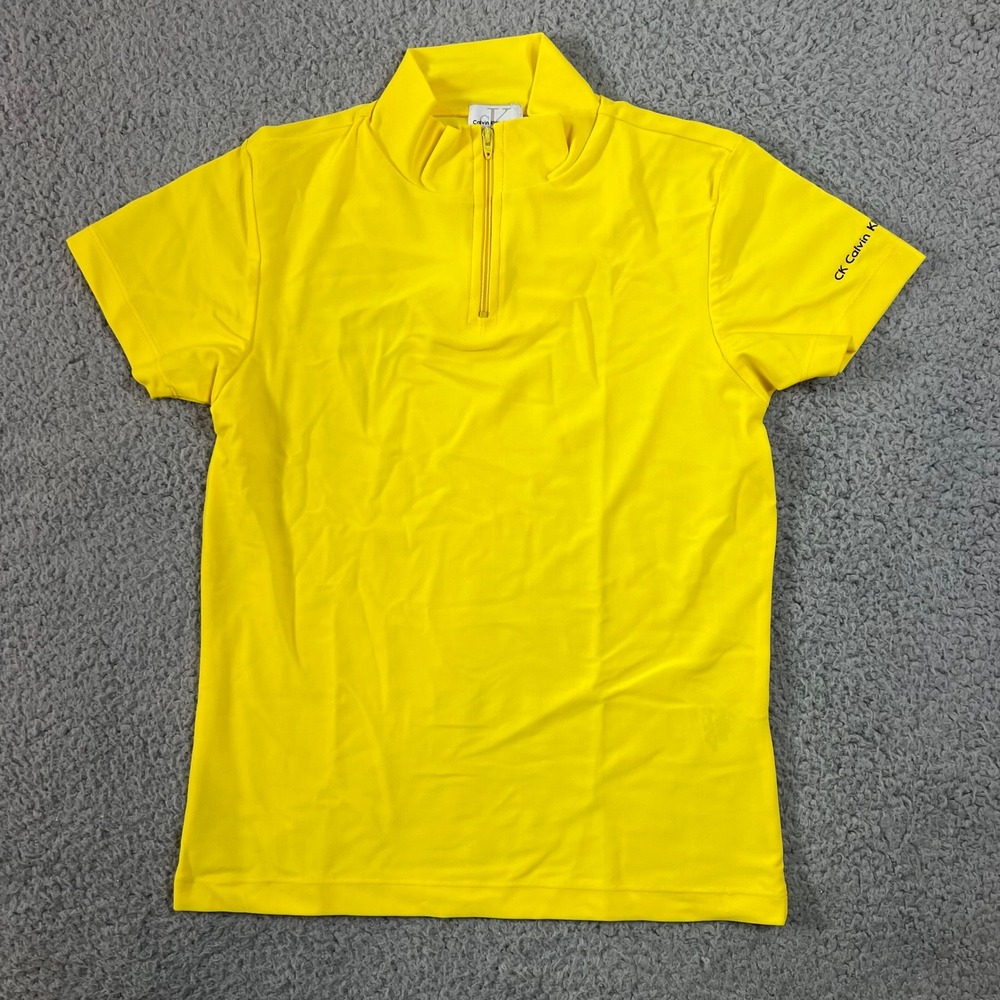 Calvin Klein Jeans Half Zip Mock Neck Juniors S Yellow Short‎ Sleeve Stretch Top